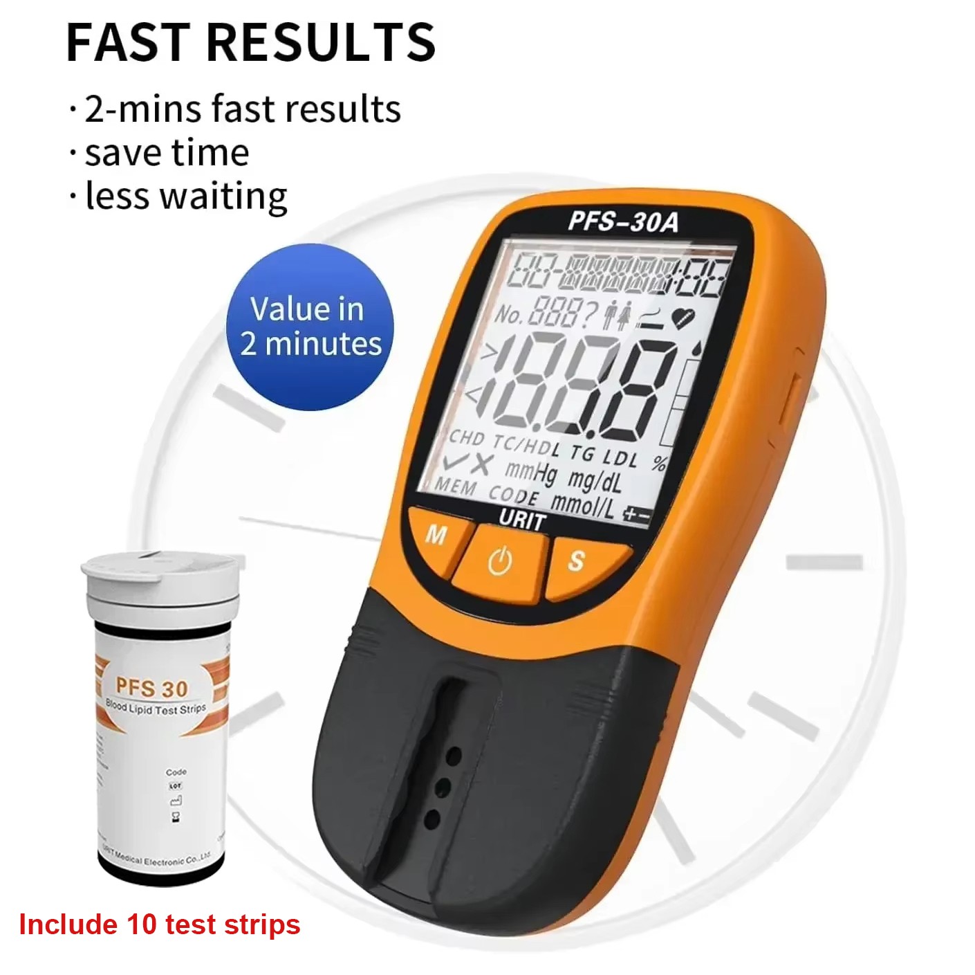 Home Use 5-in-1 Lipid Meter Cholesterol Monitor with 10 Test Strips Health Tool