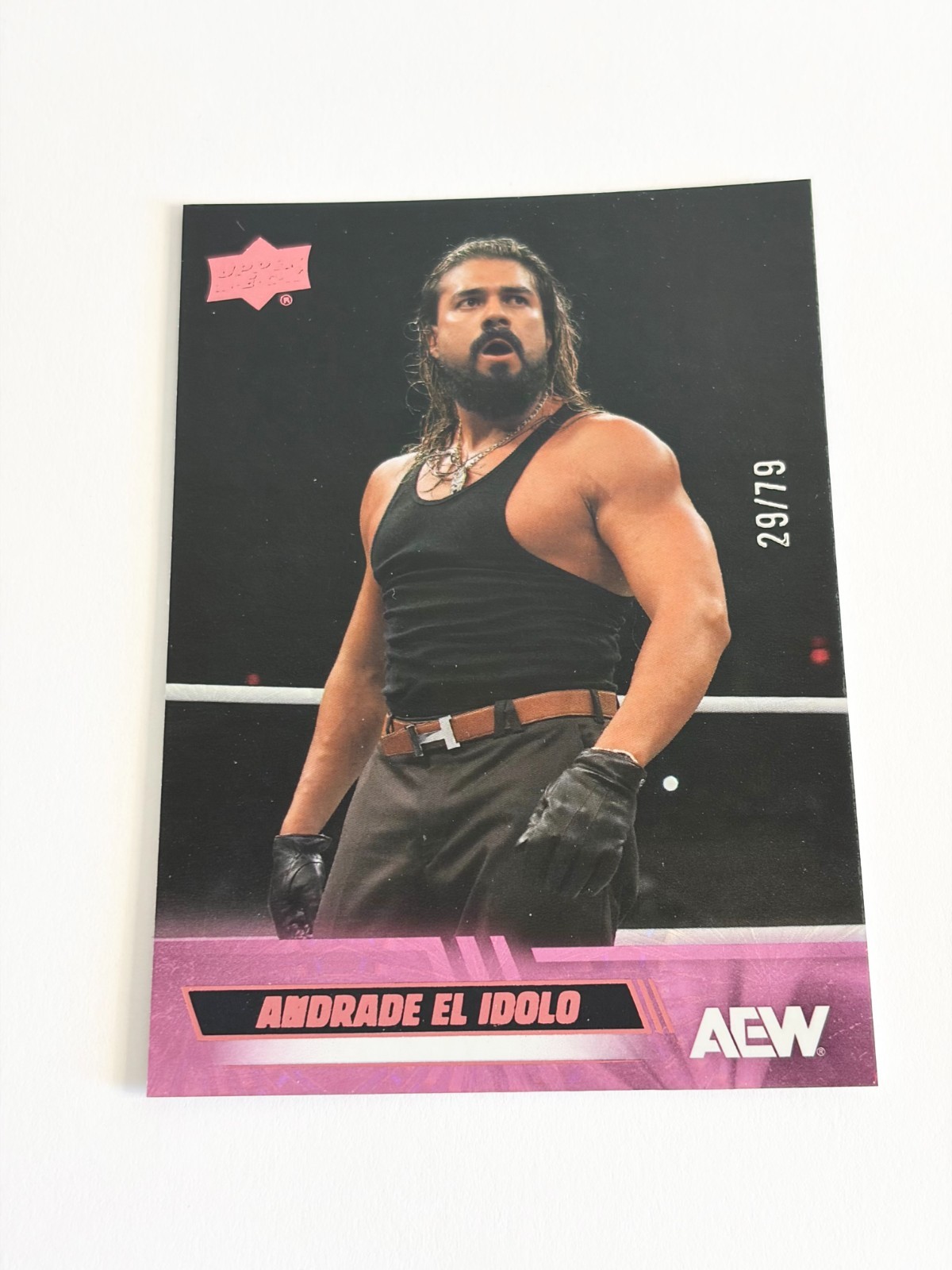 Andrade El Idolo Pink Pyro 29/79 2026 Upper Deck AEW Card # 13 Andrade El Idolo Pink Pyro 29/79 2026 Upper Deck AEW Card # 13