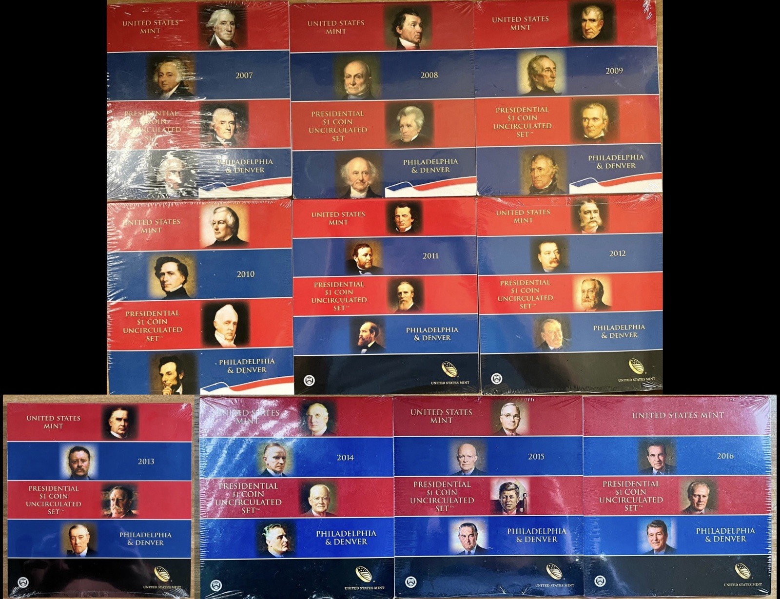 2007-2016 P D Sealed US Mint Presidential Dollar Uncirculated Coin Complete Set