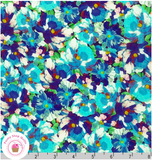 PAINTERLY PETALS Flowers Blue 20264 80  Robert Kaufman Quilt Fabric 