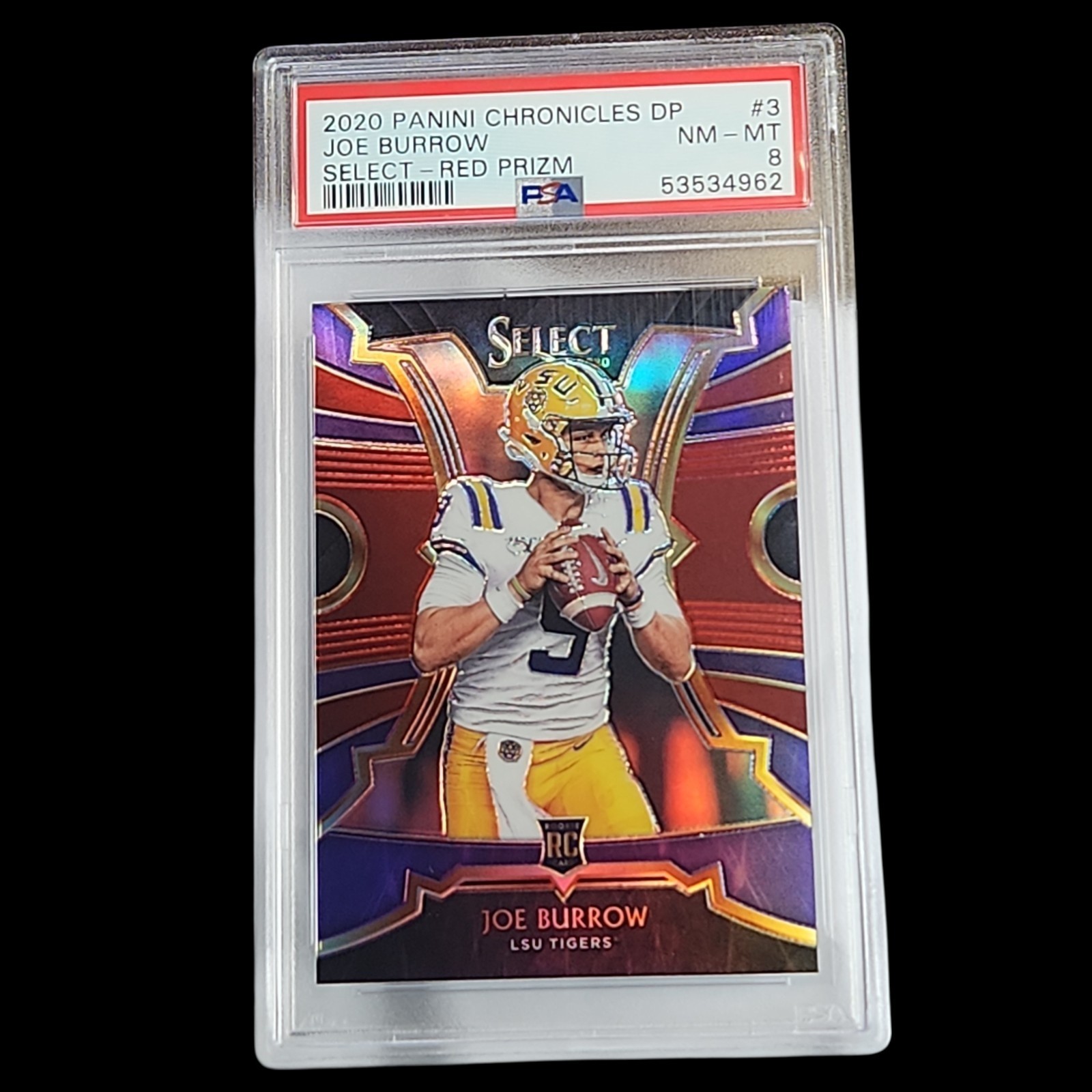 JOE BURROW 2020 CHRONICLES DRAFT PICKS SELECT RED PRIZM #3 ROOKIE PSA 8  SP RARE