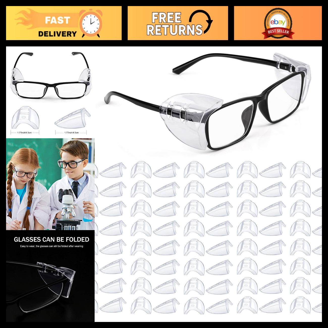 40 Pairs Safety Glasses Side Shields, Slip-On Clear Eye Protection, Eyewear Acce