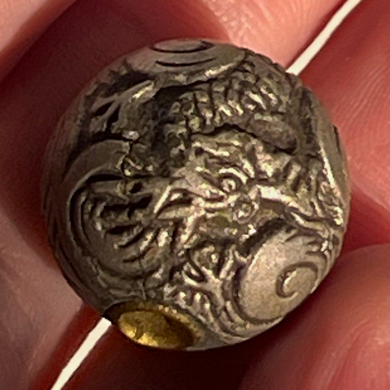 Vintage Japanese Ojime Bead, Dragon carved
