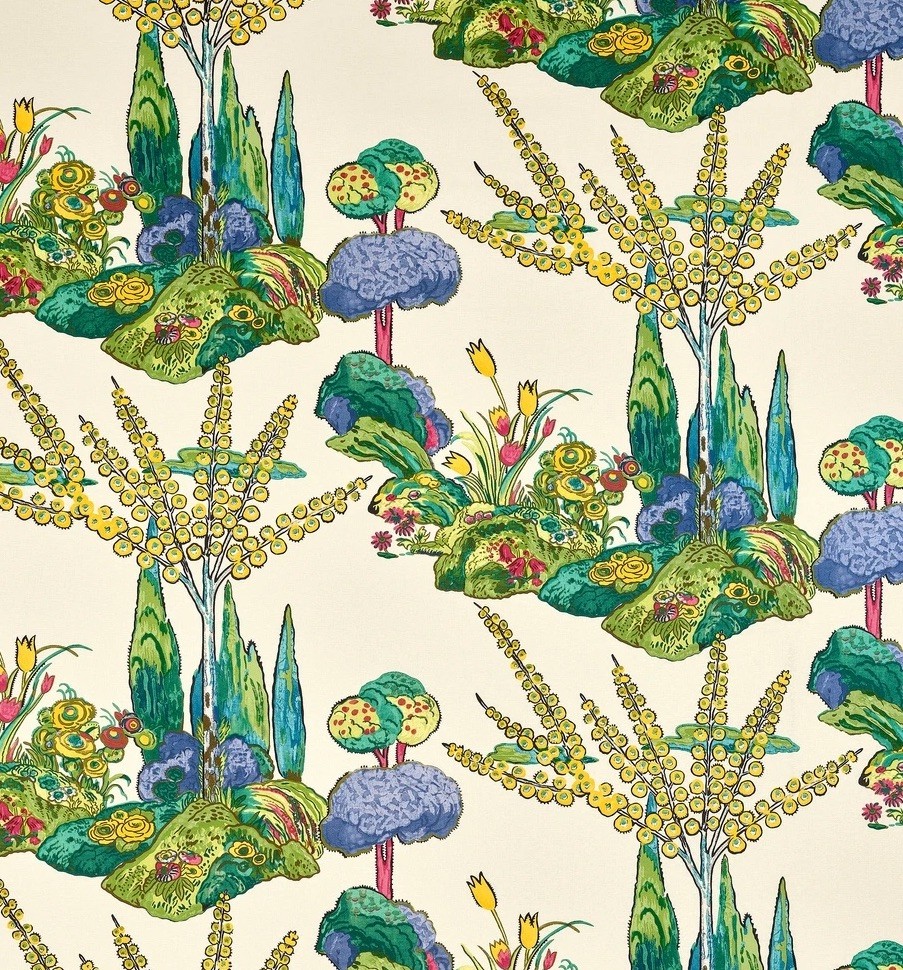 Thibaut Curtain Fabric \'ORLEANS\' 6.2 METRES YELLOW AND RED Linen Blend