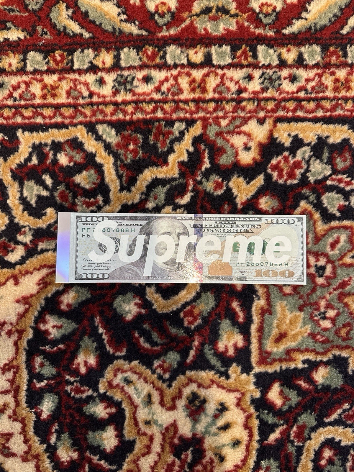 Supreme Money Ben Franklin 100 Dollar Bill Holographic Box Logo Sticker FW25
