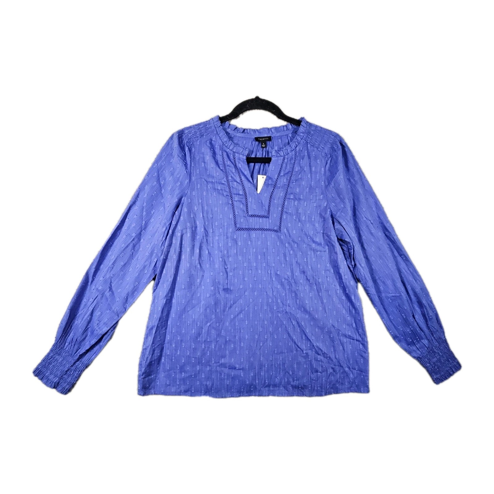 Talbots Smocked Top Women S Blue Textured Cottage Minimalist Capsule Chic Career