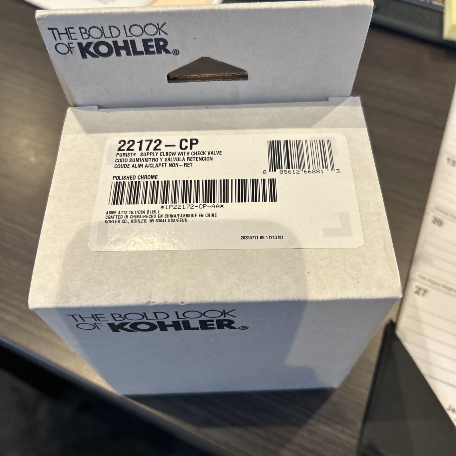 Kohler Purist Stillness Wall Supply Elbow with Check Valve - (K-22172-CP)