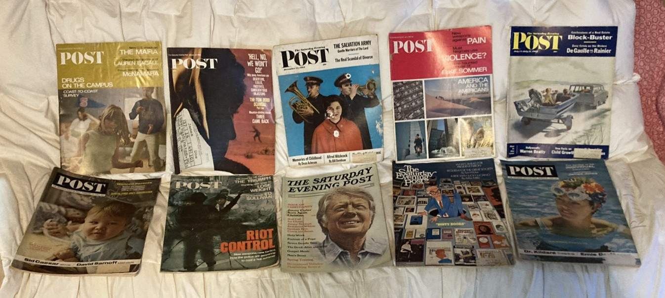 Lot of 10 Vintage Saturday Evening Post Magazines 1960s 1970s Americana