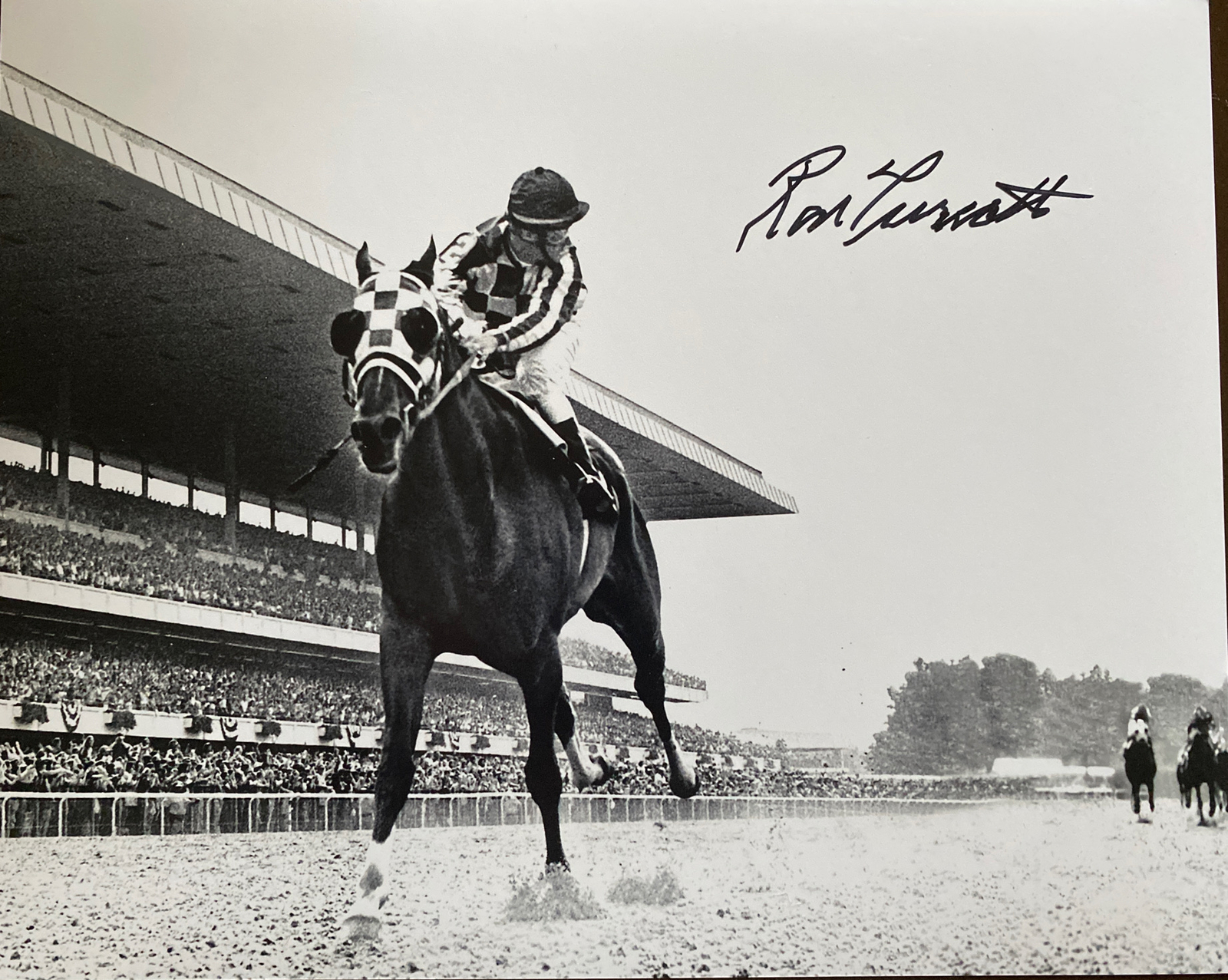Ron Turcotte signed Secretariat 1973 16x20 Photograph Belmont Stakes