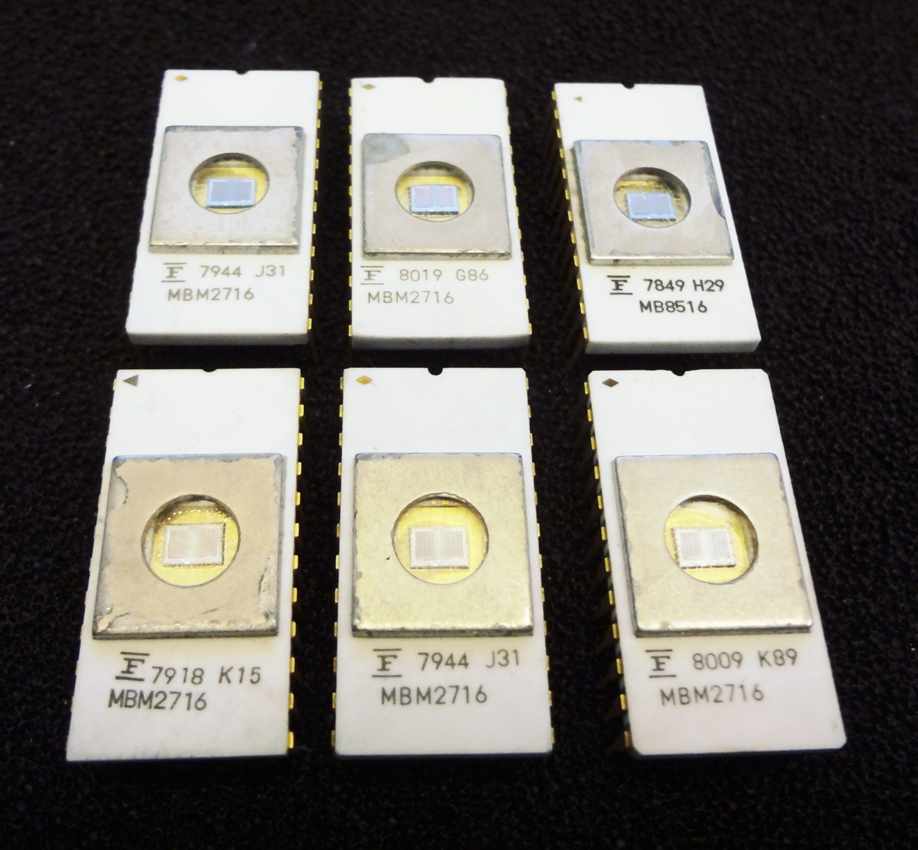 6Pcs Vintage Fujitsu MBM2716 2K EPROM ICs, Used, Erased & Cleaned, Gold Pins