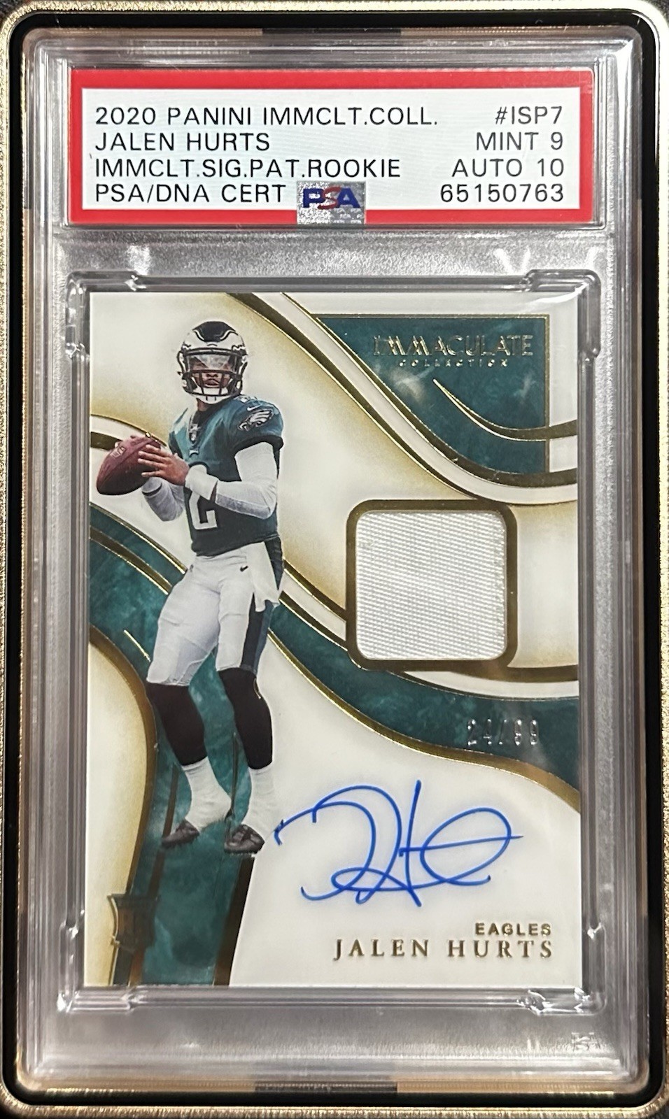 2020 Jalen Hurts Immaculate Collection Rookie Patch Autographs /99 PSA 9 AUTO 10