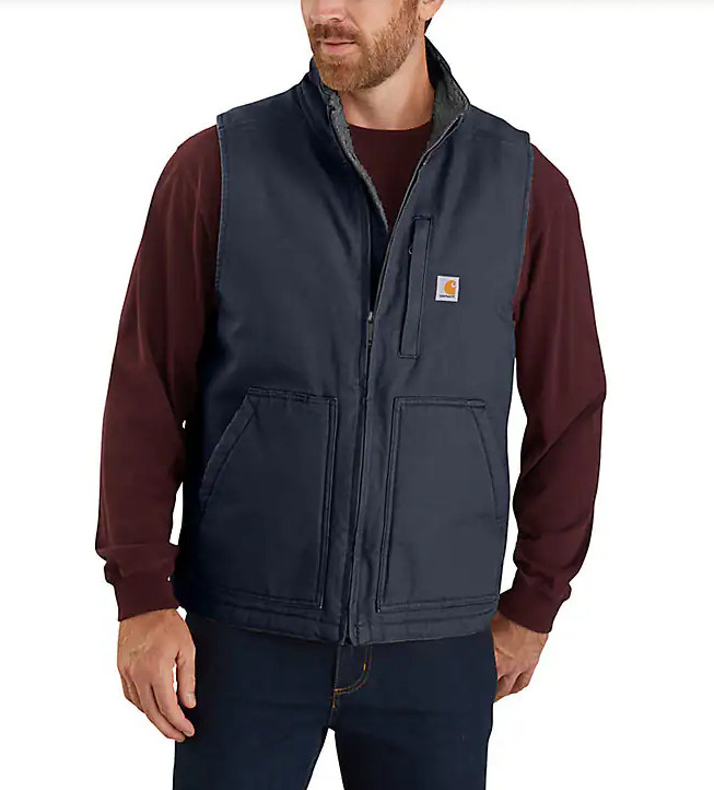 Carhartt Washed Duck Sherpa Lined Mock Neck Vest Navy Workwear 104277