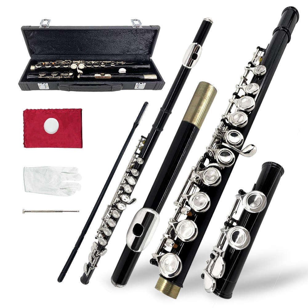 New 16 Hole C Key Flute with Portable Case Closed Hole Nickel Black Full Kit
