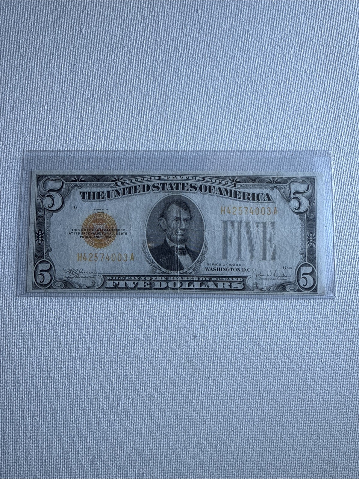 1928 E $5 Dollar Bill Yellow Seal Note 1928 E $5 Dollar Bill Yellow Seal Note