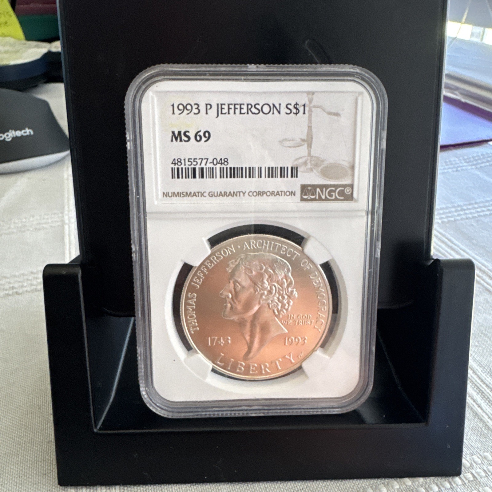 1993-P JEFFERSON COMMEMORATIVE DOLLAR COIN GRADED BY NGC AS MS69