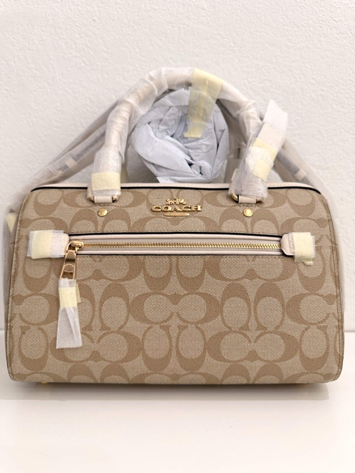 NWT Coach Rowan Satchel Signature Canvas Crossbody Handbag Khaki Chalk F83607
