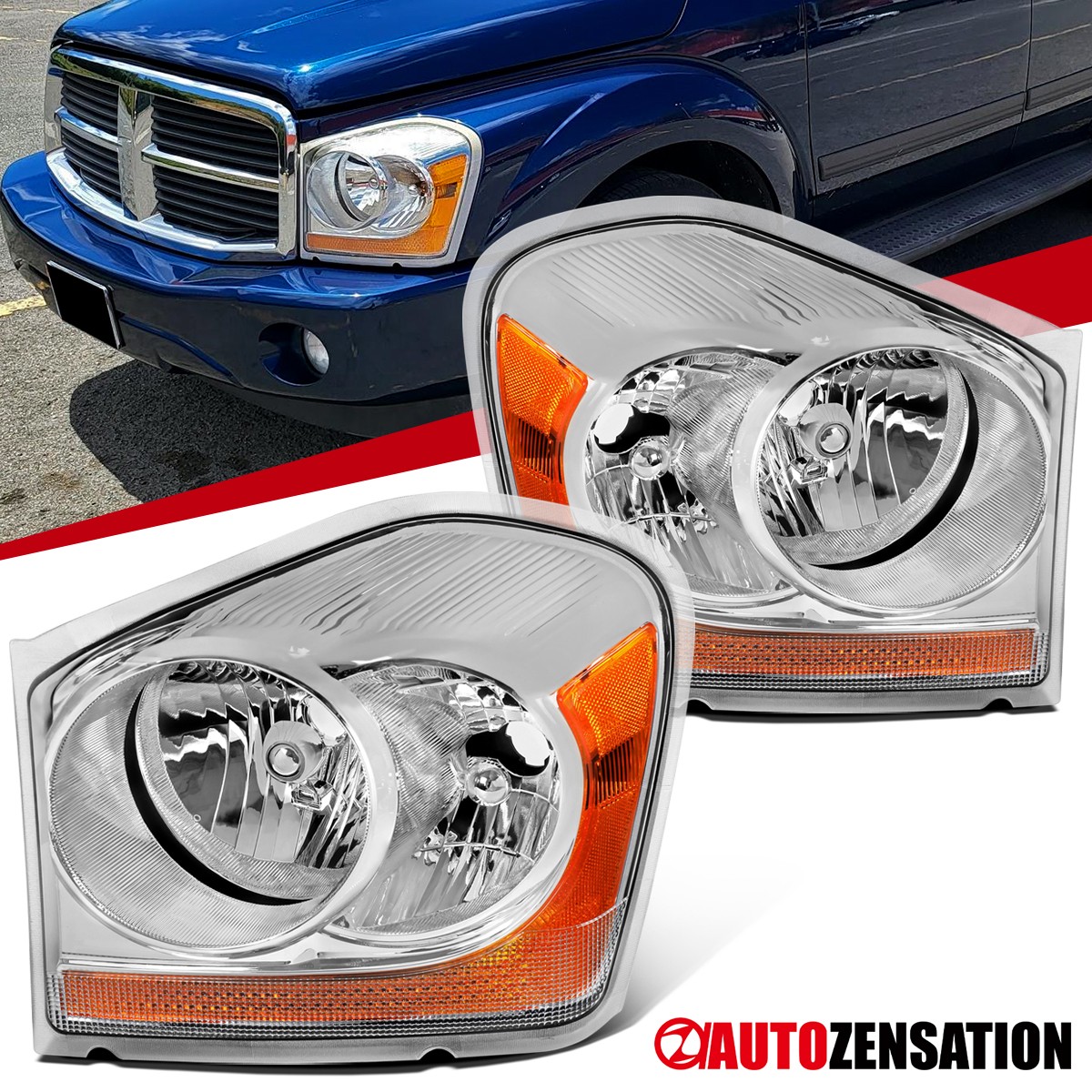 Fit 2004-2006 Dodge Durango Headlights Headlamps Assembly Left+Right 04 05 06