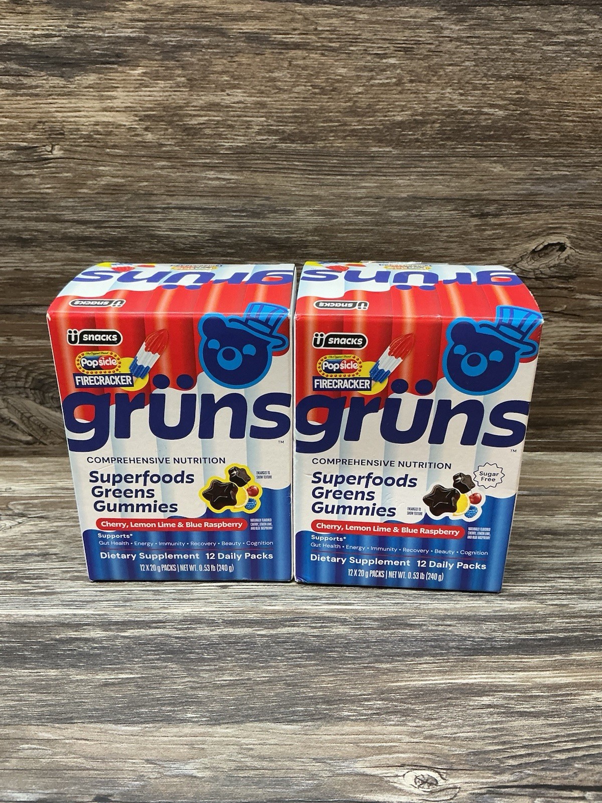 2x Gruns Superfoods Greens Gummies Popsicle Firecracker 12 Daily Packs BB 09/27