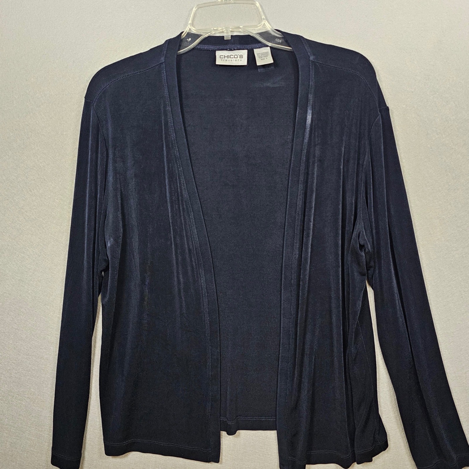 Chico\'s Travelers Navy Blue Open Front Cardigan Jacket Size 3