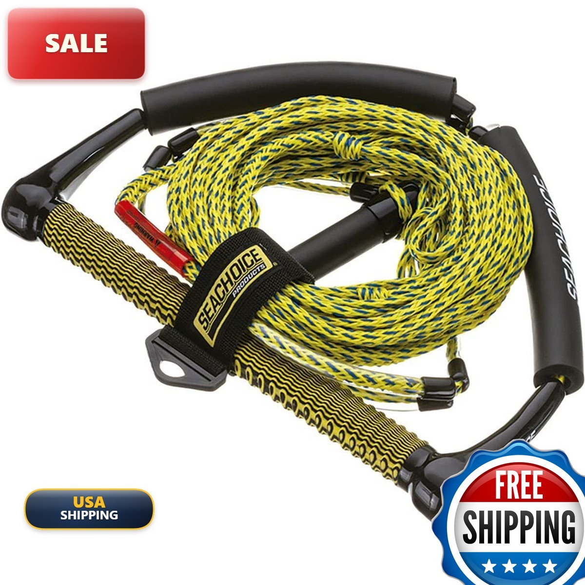 SeaChoice 86723 Wakeboard Rope 70 Ft 4-Section 15 In. Handle 6 In. Trick