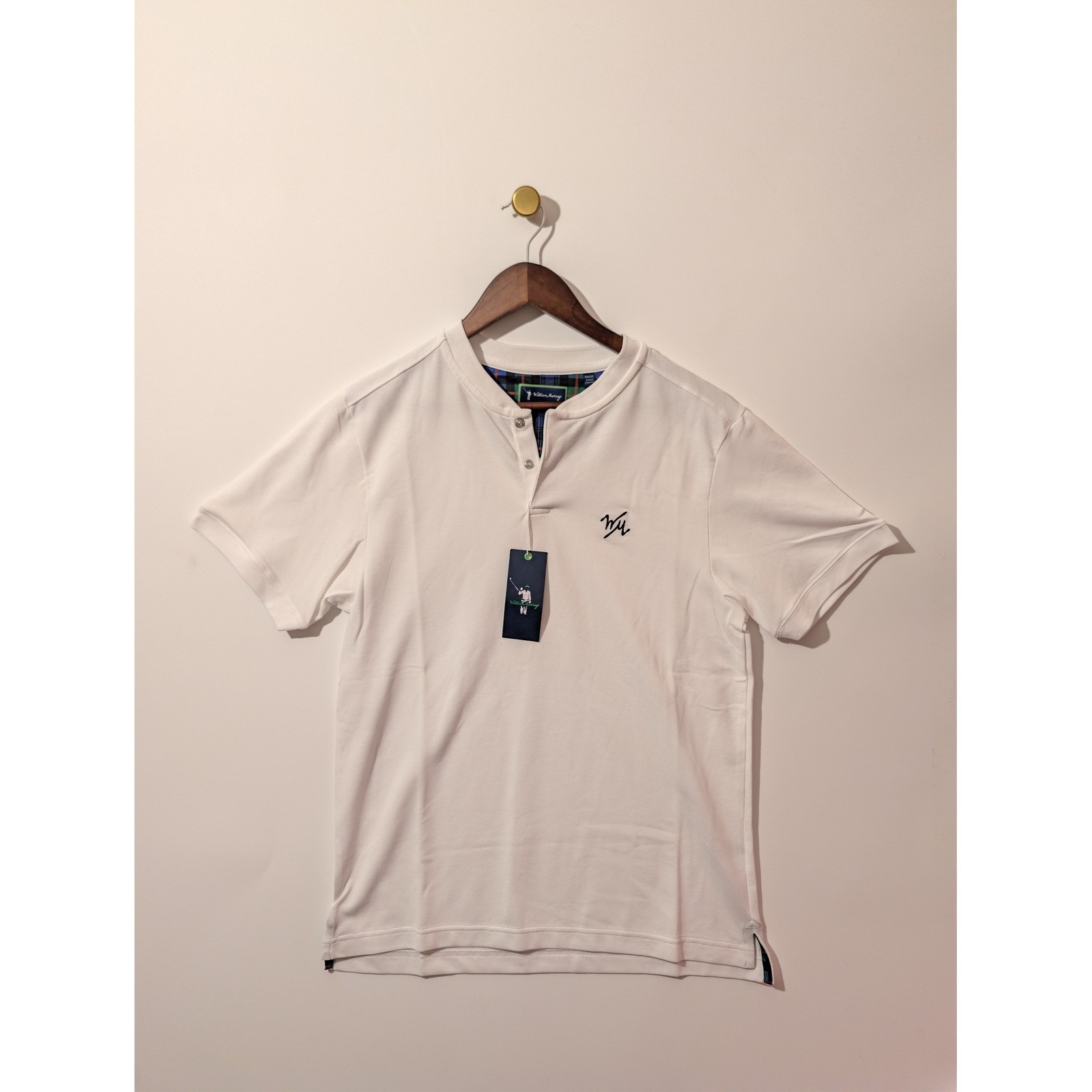 William Murray Tempo Band Polo Mens Medium White NWT Snap Collar Golf Shirt