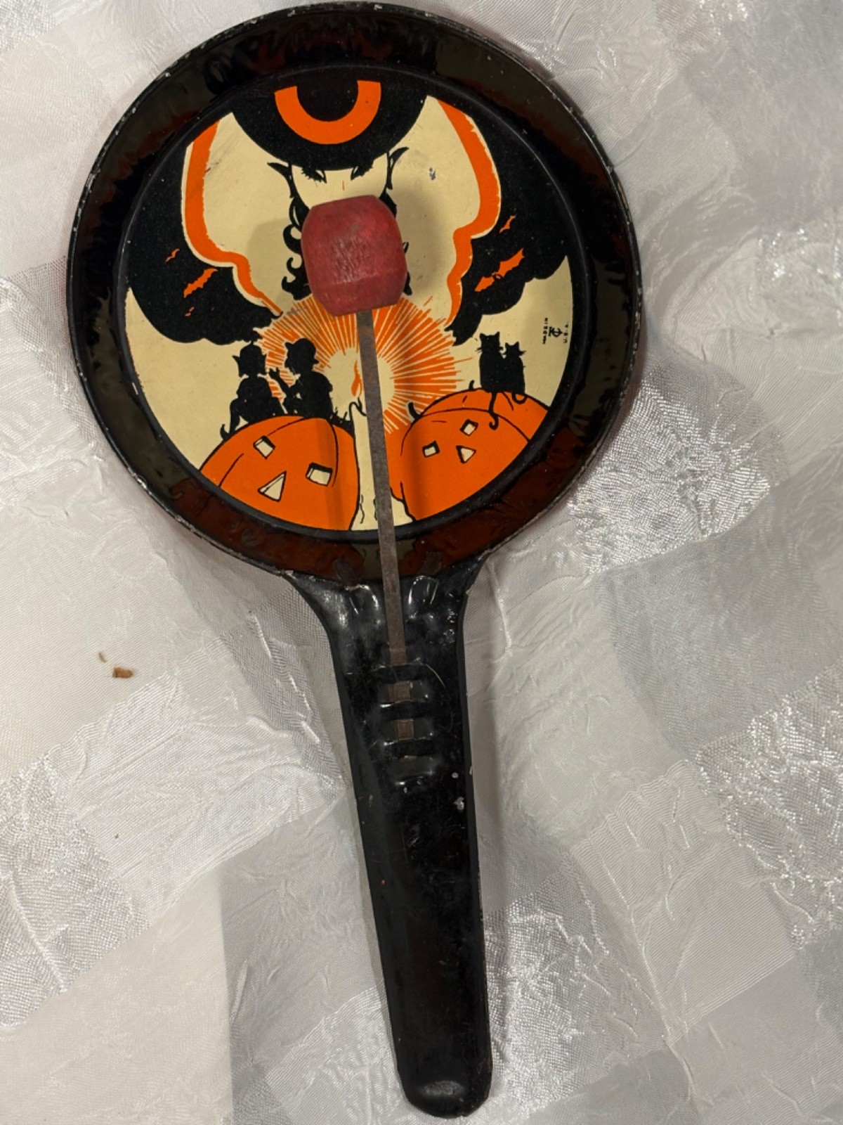 Vintage Halloween Tin  Witch  Noise Maker Clapper US Metal Toy MFG Co. - Black