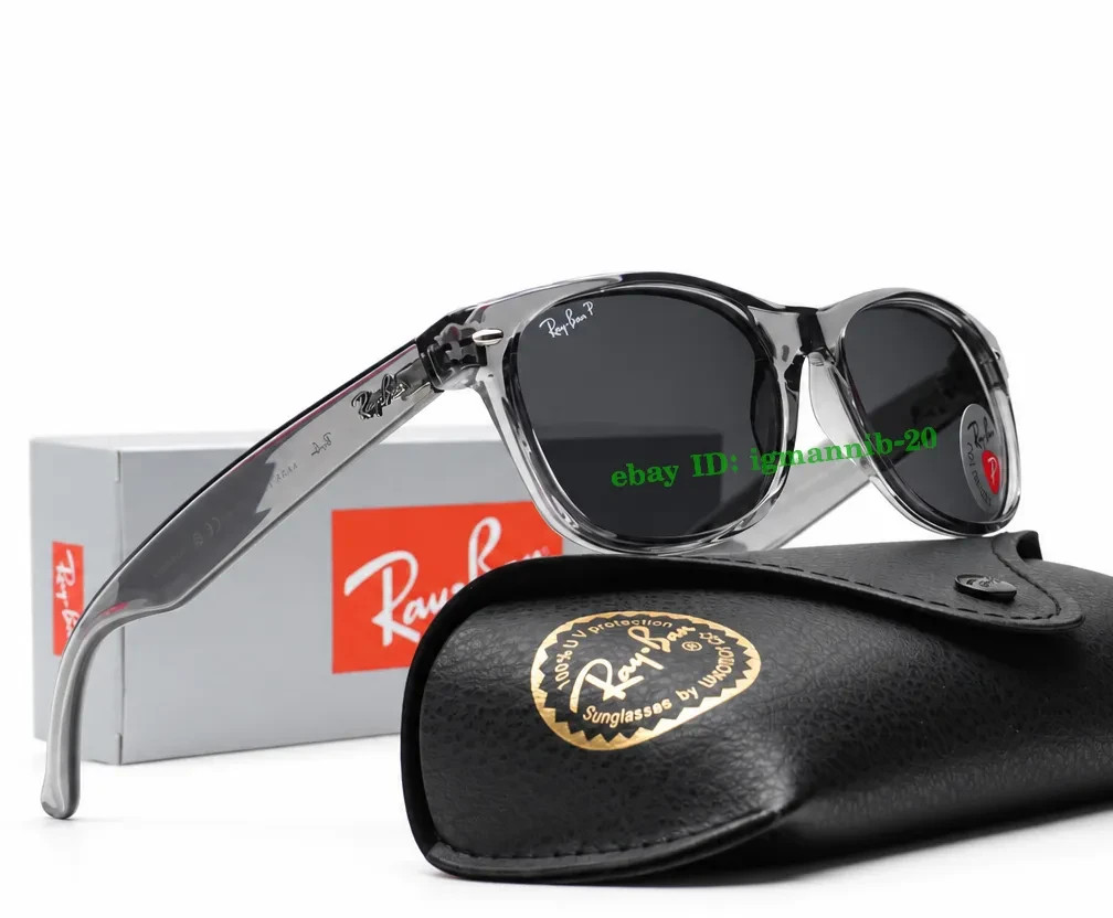 Ray-Ban RB2132 64503R New Wayfarer Blue Polarized Sunglasses Polished Grey 55mm