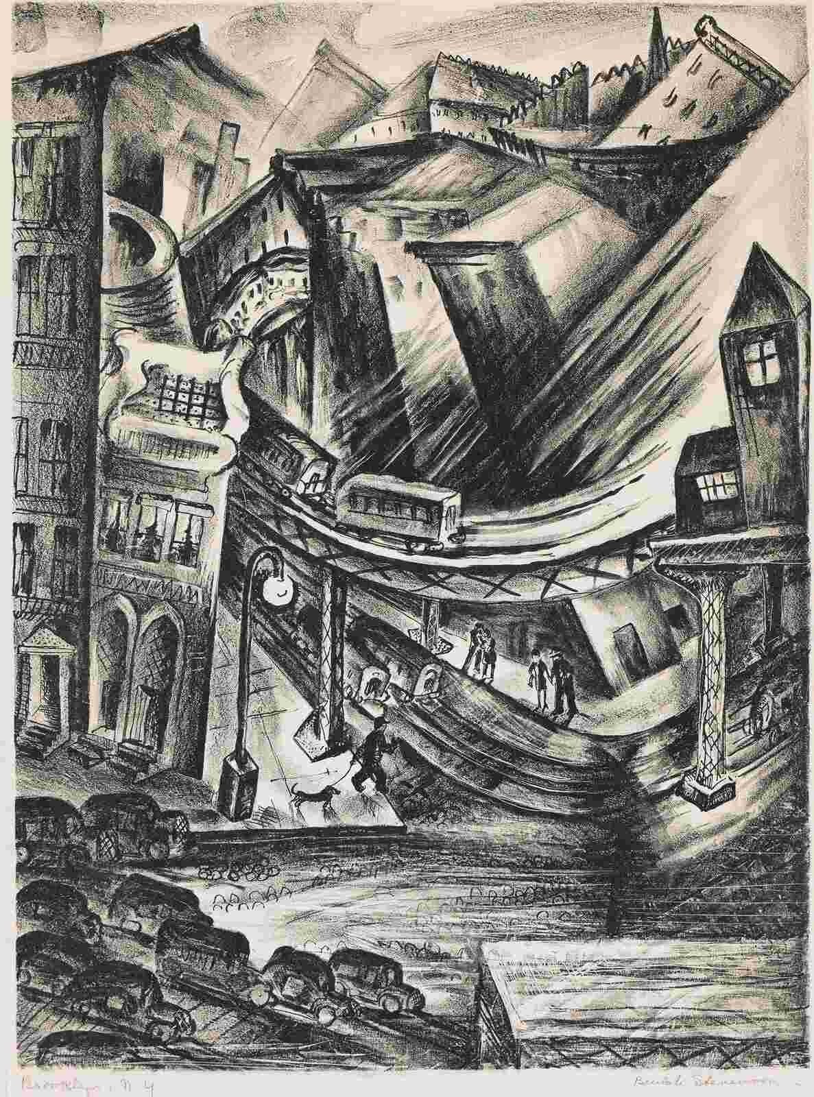 Beulah Stevenson - Brooklyn - NYC - 1938 WPA Urban Modernist Scene - Art Print