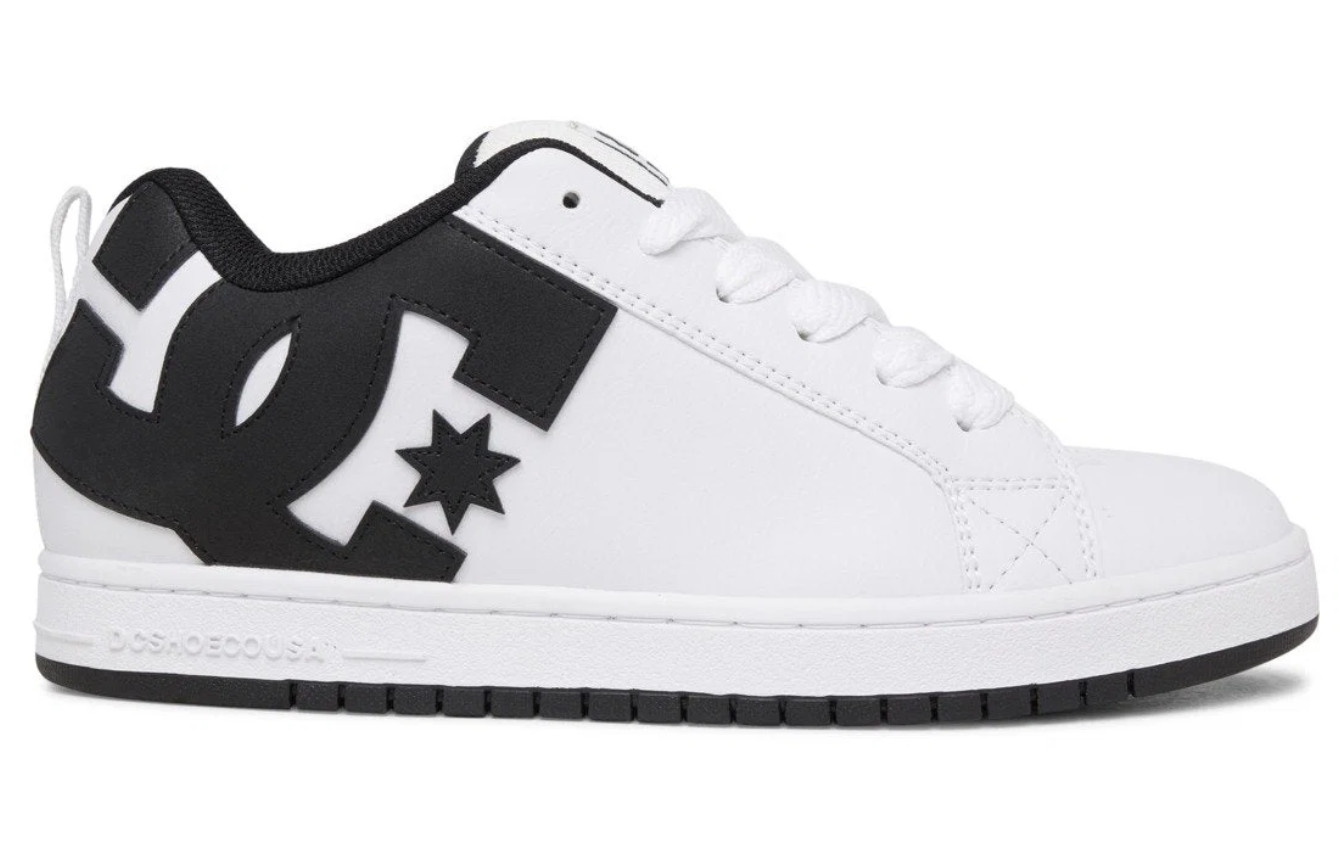 DC Mens Court Graffik Shoes White Black Leather Skateboarding Chunky Sneakers