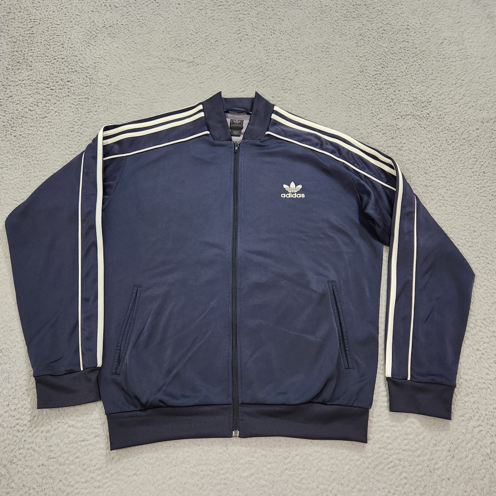 Vintage Adidas Jacket Mens Medium Blue Navy Stripe Track Full Zip Trefoil Y2K Vintage Adidas Jacket Mens Medium Blue Navy Stripe Track Full Zip Trefoil Y2K