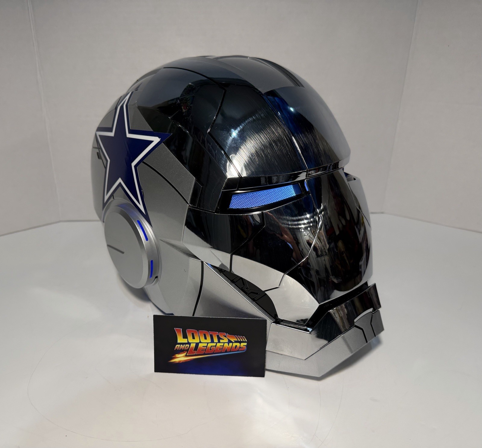 Custom Dallas Cowboys Iron Man Style Helmet LED Silver Chrome “AMERICA’S TEAM”
