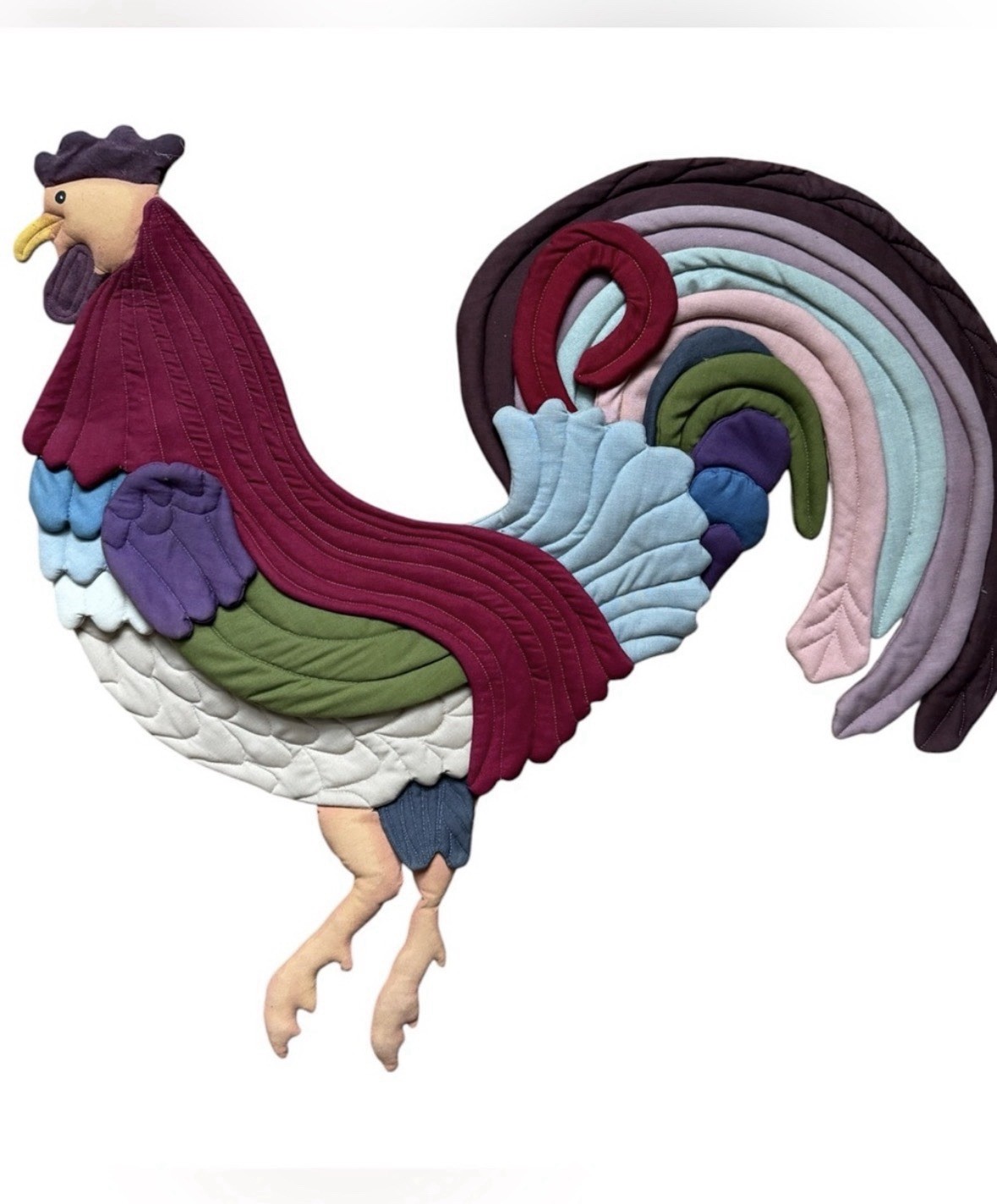 VTG Handcrafted Quilted Fabric Colorful Rooster Wall Art Accent Decor 1981