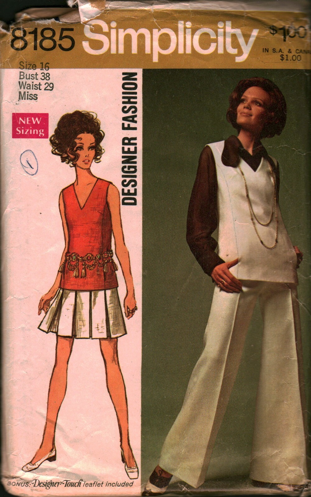 8185 Vintage Simplicity Sewing Pattern Misses Tunic Skirt Pants Blouse Designer