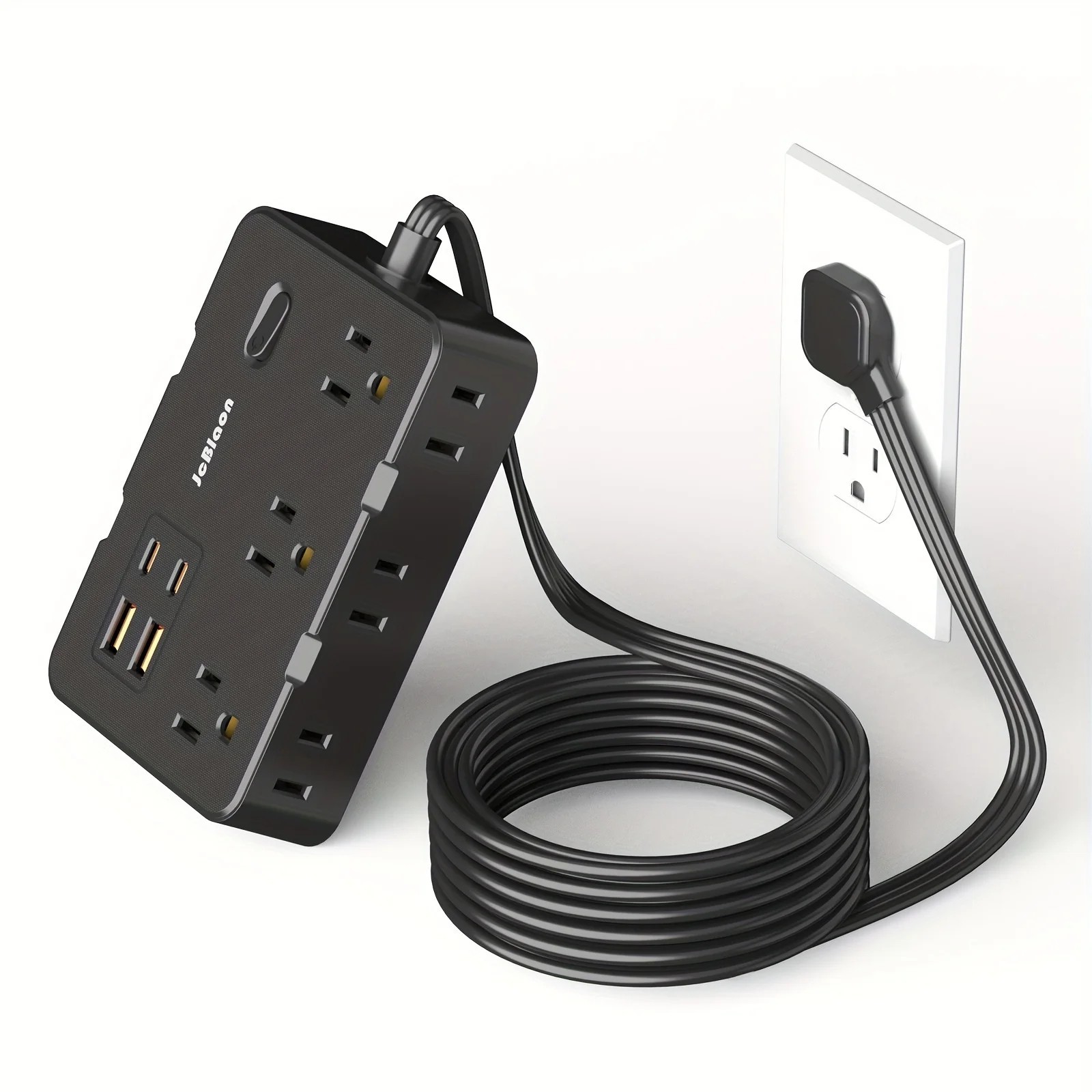 Ultra Thin Flat Plug Surge Protector Power Strip 6 Outlets 4 USB 5FT Cord