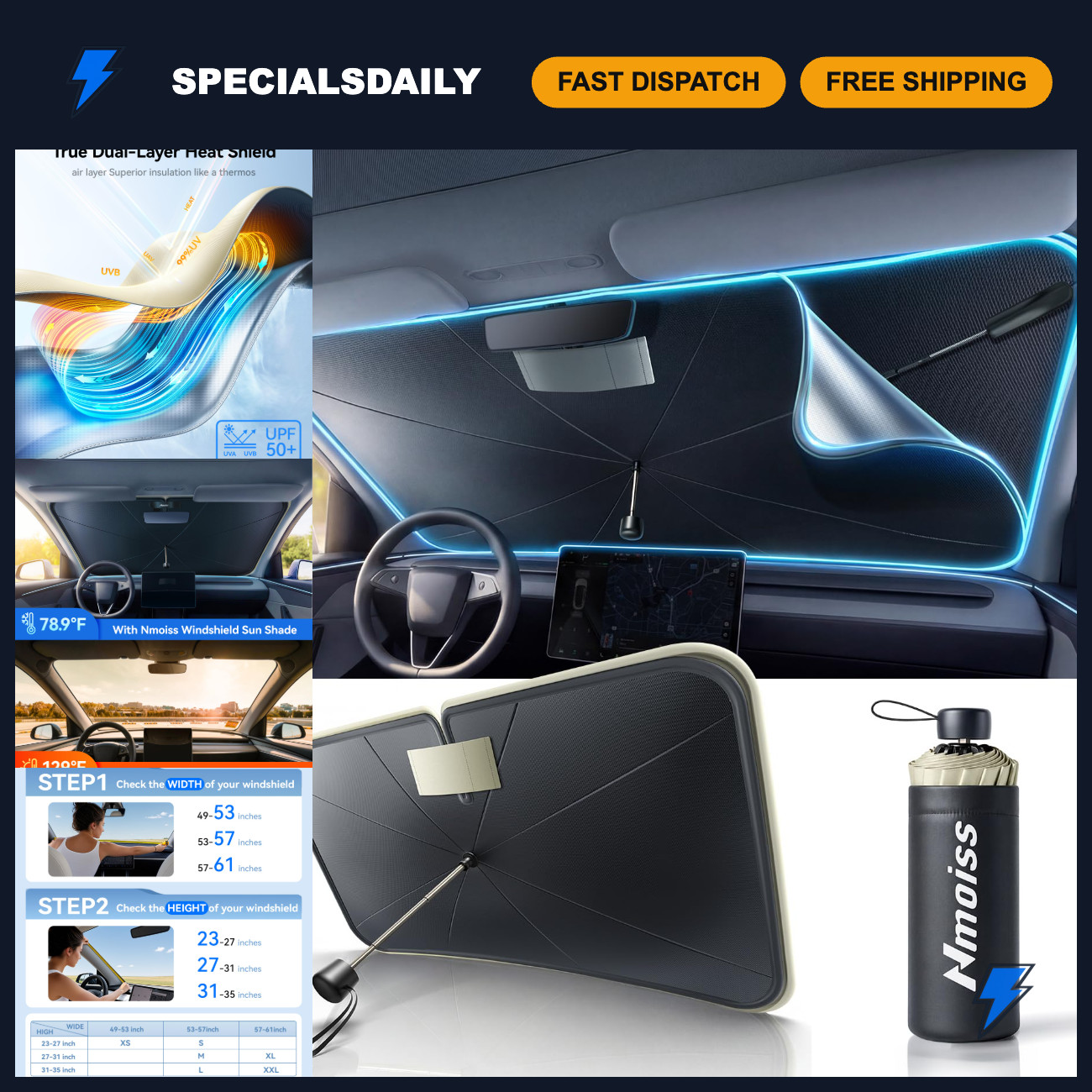 2026 Upgraded Dual Layer Air Cool Windshield Sun Shade Umbrella - UV Protection