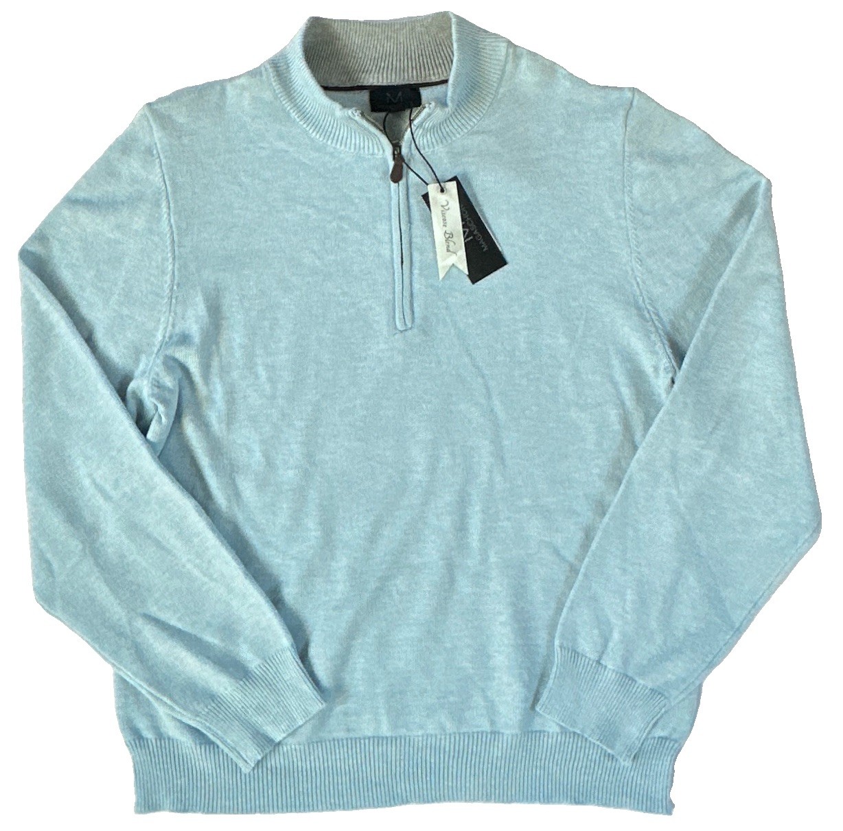 New Magaschoni Mens 1/4 Zip Sweater XL Viscose Blend Mock Neck Soft Blue $78 NWT