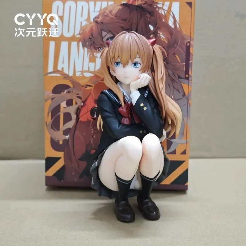Eva Asuka Langley School Uniform Figure Squat Pose Collectible Anime Ornament