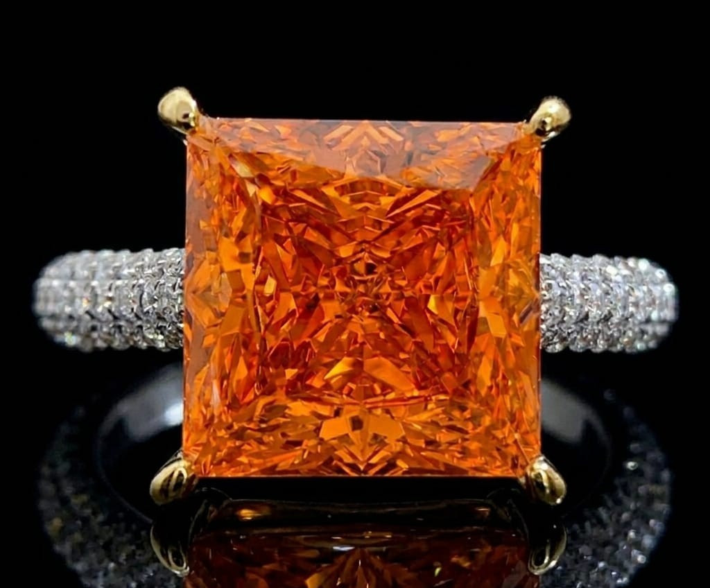 RARE 6.40 Ct Certified Princess Cut Orange Natural Diamond Engagement Ring