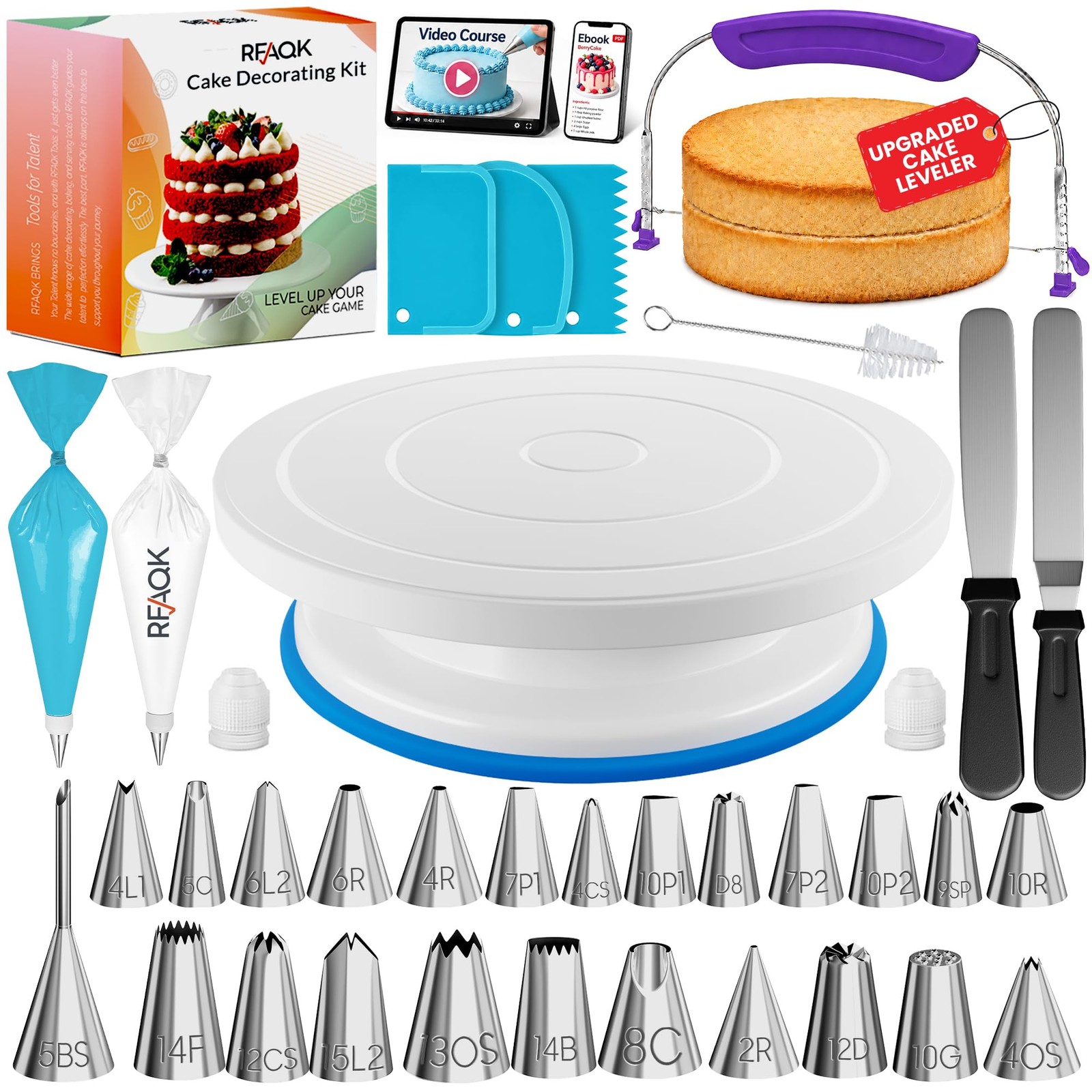 RFAQK 90PCs Cake Decorating Kit with Video Course for Beginner 90 Pcs, Blue RFAQK 90PCs Cake Decorating Kit with Video Course for Beginner 90 Pcs, Blue