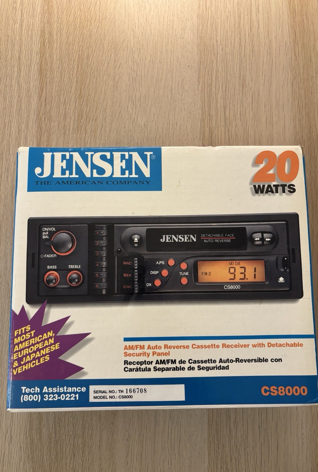 Jensen AM/FM Auto Reverse Cassette Receiver with Detachable Security Panel
