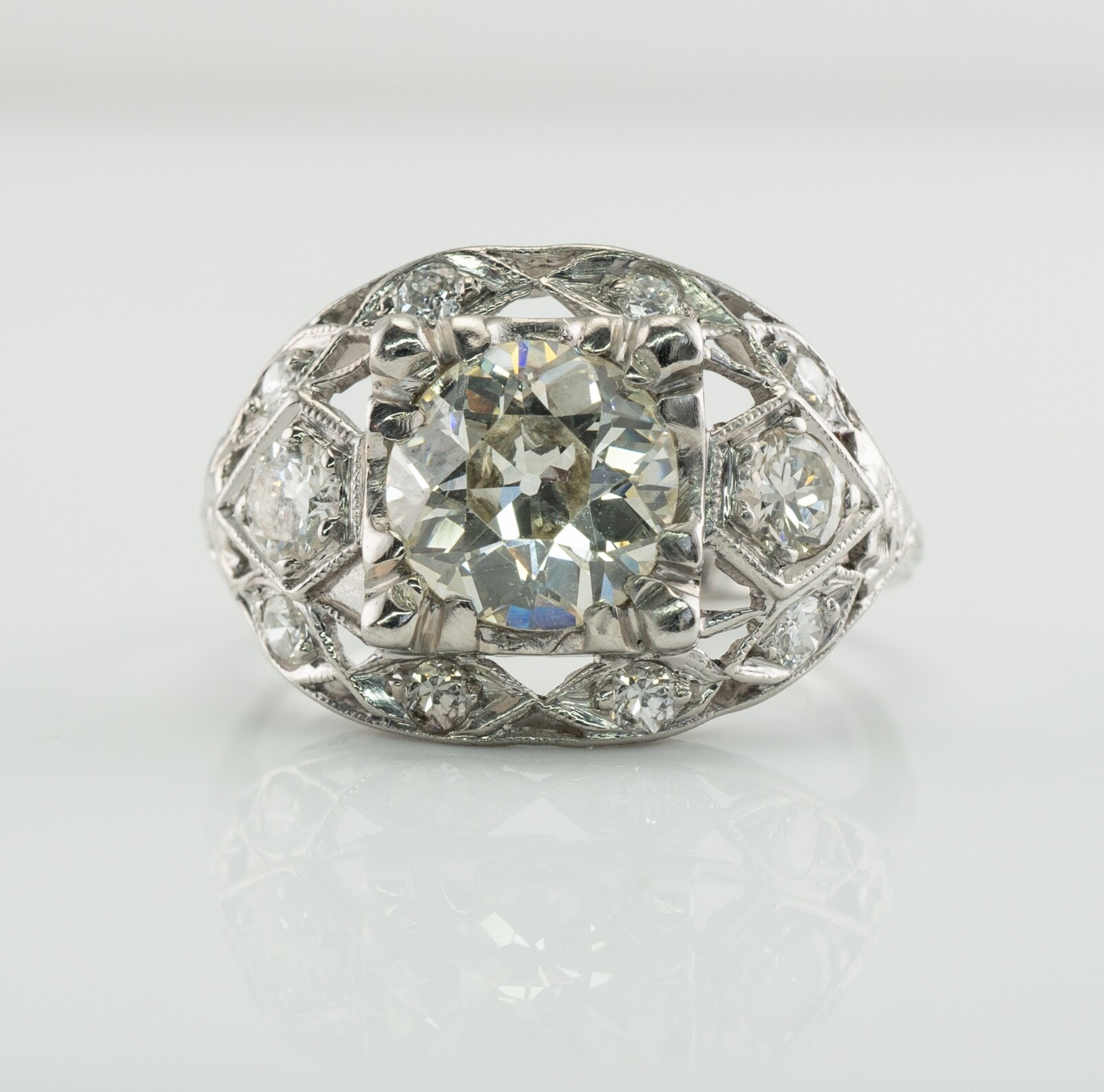 Natural Diamond Ring Old Mine Vintage Platinum Engagement Wedding 2.05 TDW