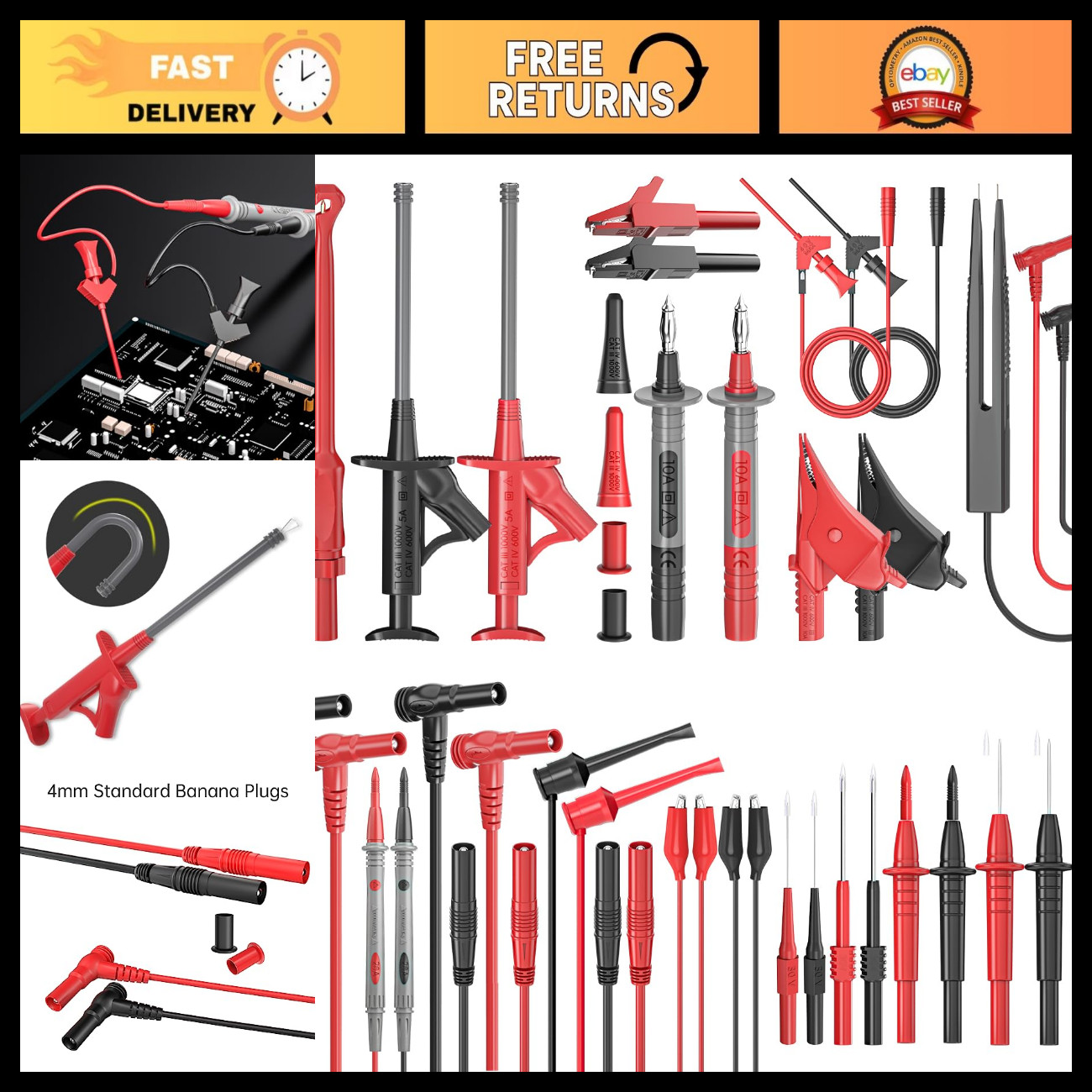 33PCS Silicone Multimeter Test Leads Kit for Electrical Testing, Probes & Clips 33PCS Silicone Multimeter Test Leads Kit for Electrical Testing, Probes & Clips