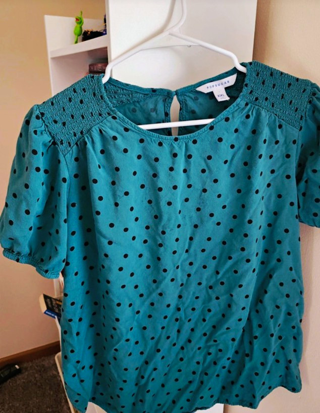Talbots Women’s Teal/Black Polka Dot Round Neck Puff Sleeve Chiffon Blouse 14 Talbots Women’s Teal/Black Polka Dot Round Neck Puff Sleeve Chiffon Blouse 14
