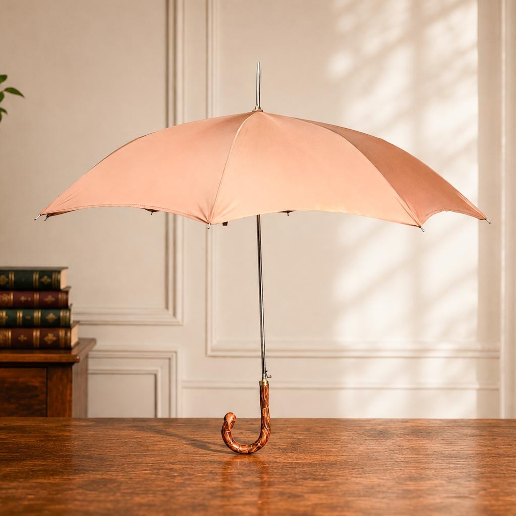 Nice Vintage Mid Century Luxury Nylon Umbrella Wood Crook Handle Nice Vintage Mid Century Luxury Nylon Umbrella Wood Crook Handle