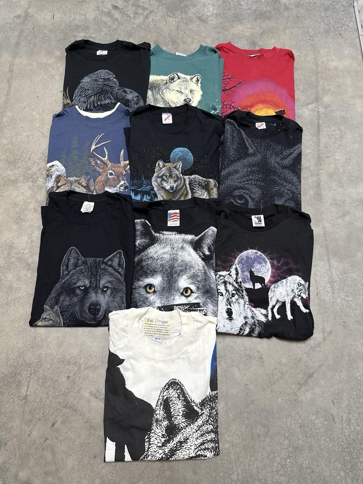 Vintage Deadstock Wolf Nature Tees NEW AOP 1990s Reseller Size L & XL Lot Of 10 Vintage Deadstock Wolf Nature Tees NEW AOP 1990s Reseller Size L & XL Lot Of 10