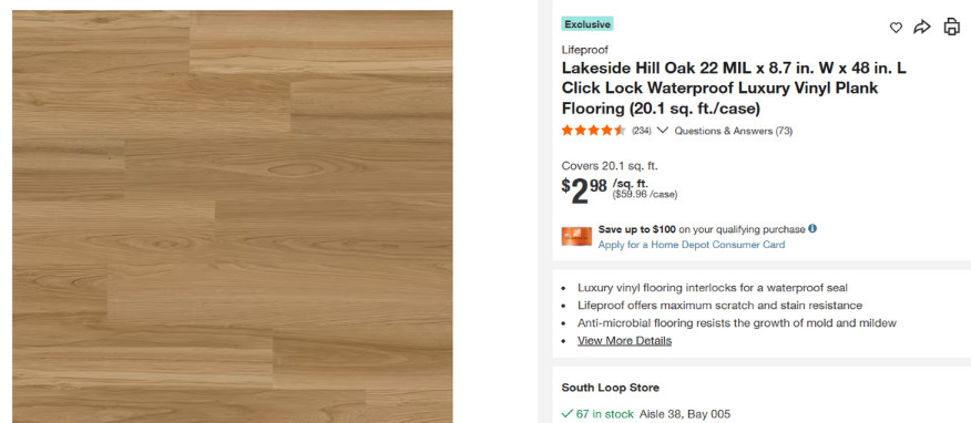 Pallet Sale - Lifeproof Lakeside Hill Oak 22mil Vinyl Flooring - 16 Cases