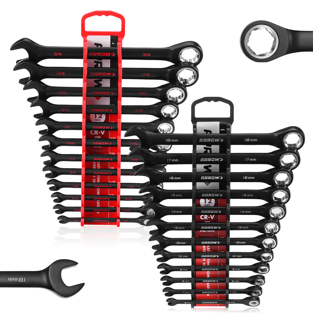 ARROW 24PIECE Combination Ratcheting Wrench Set 6-18mm 1/4\