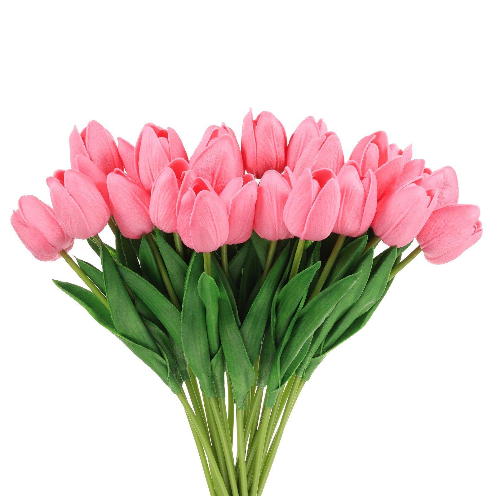 24Pcs Fake Tulips Artificial Flowers PU Tulips with Stems Pink