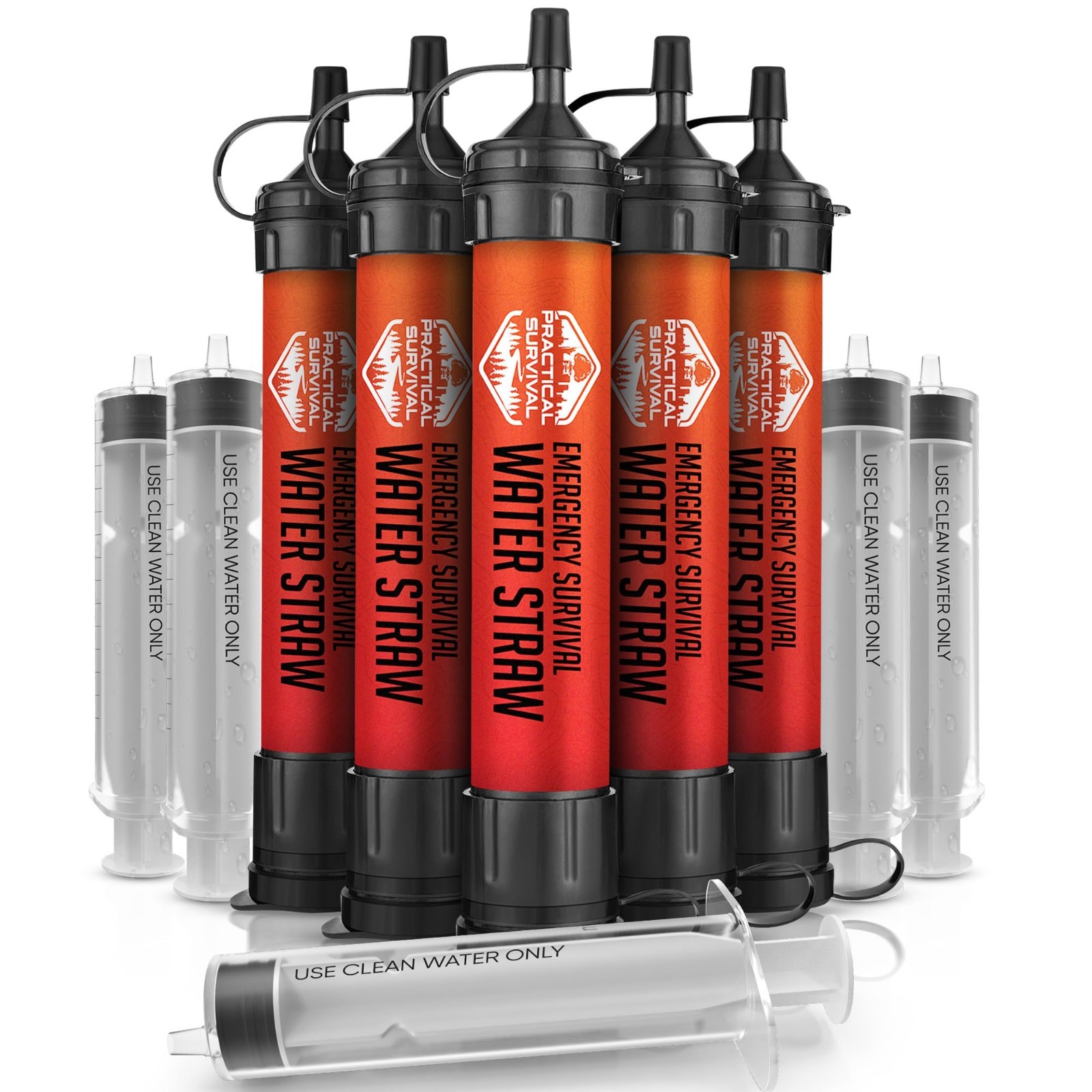 5 Emergency Water Filter Straws 1800-Gal Survival Camping Hiking BPA Free 5-Pack