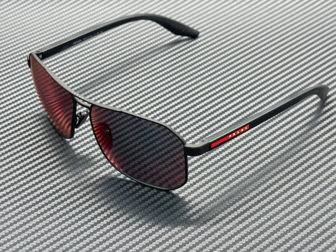 PRADA LINEA ROSSA PS A53S DG008F Rubber Black Red Mirror Men\'s 62 mm Sunglasses